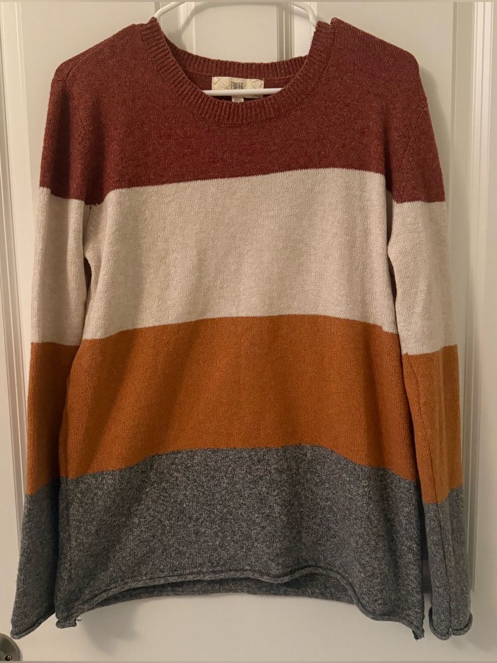 Cozy Colorblock Crewneck Sweater - Rust/Cream/Orange/Gray